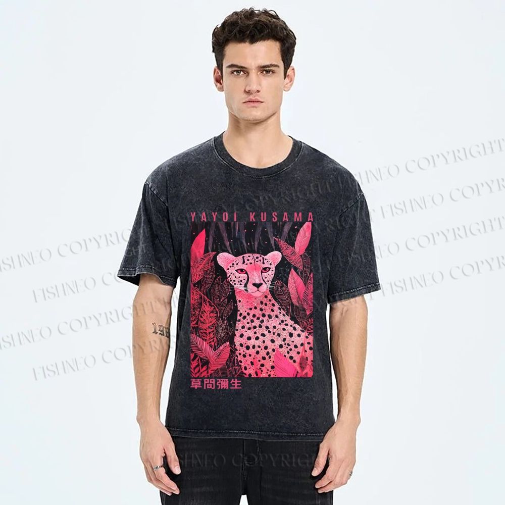 Unisex Yayoi Kusama Pink Panther Printed Washed Tee