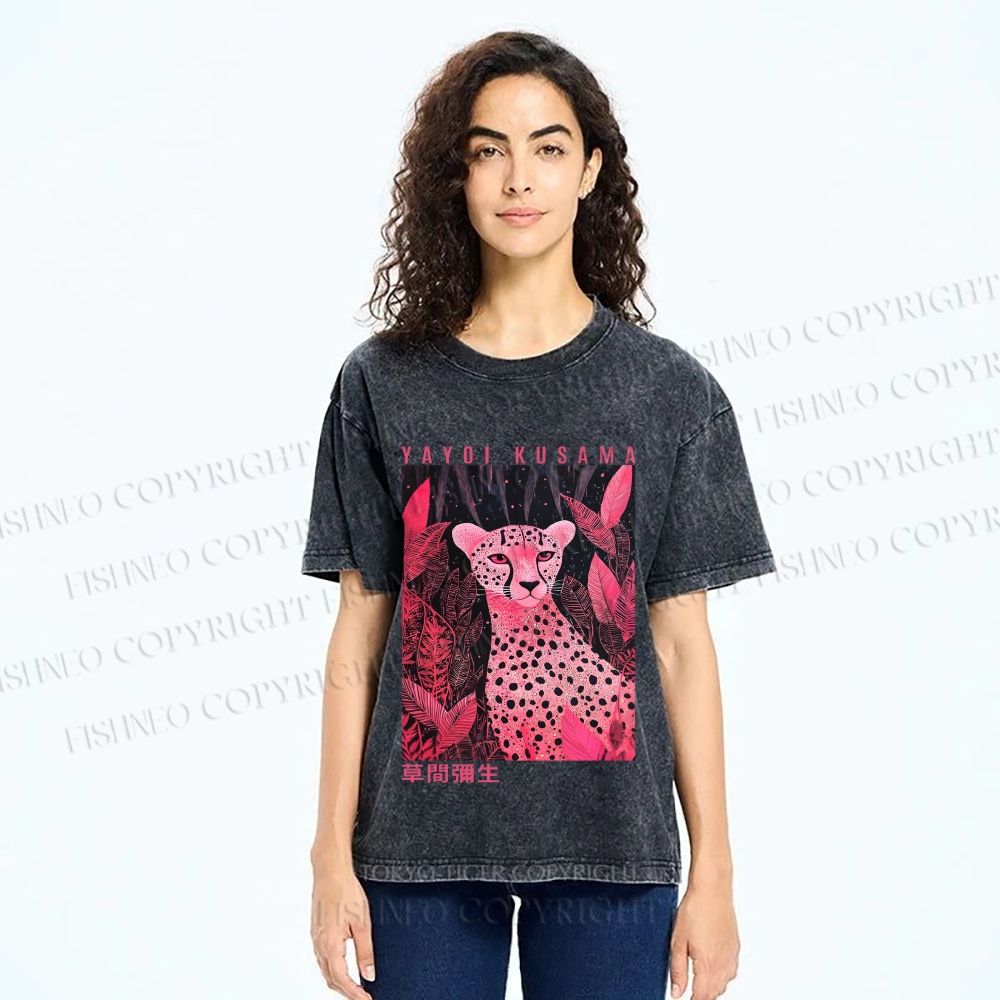 Unisex Yayoi Kusama Pink Panther Printed Washed Tee