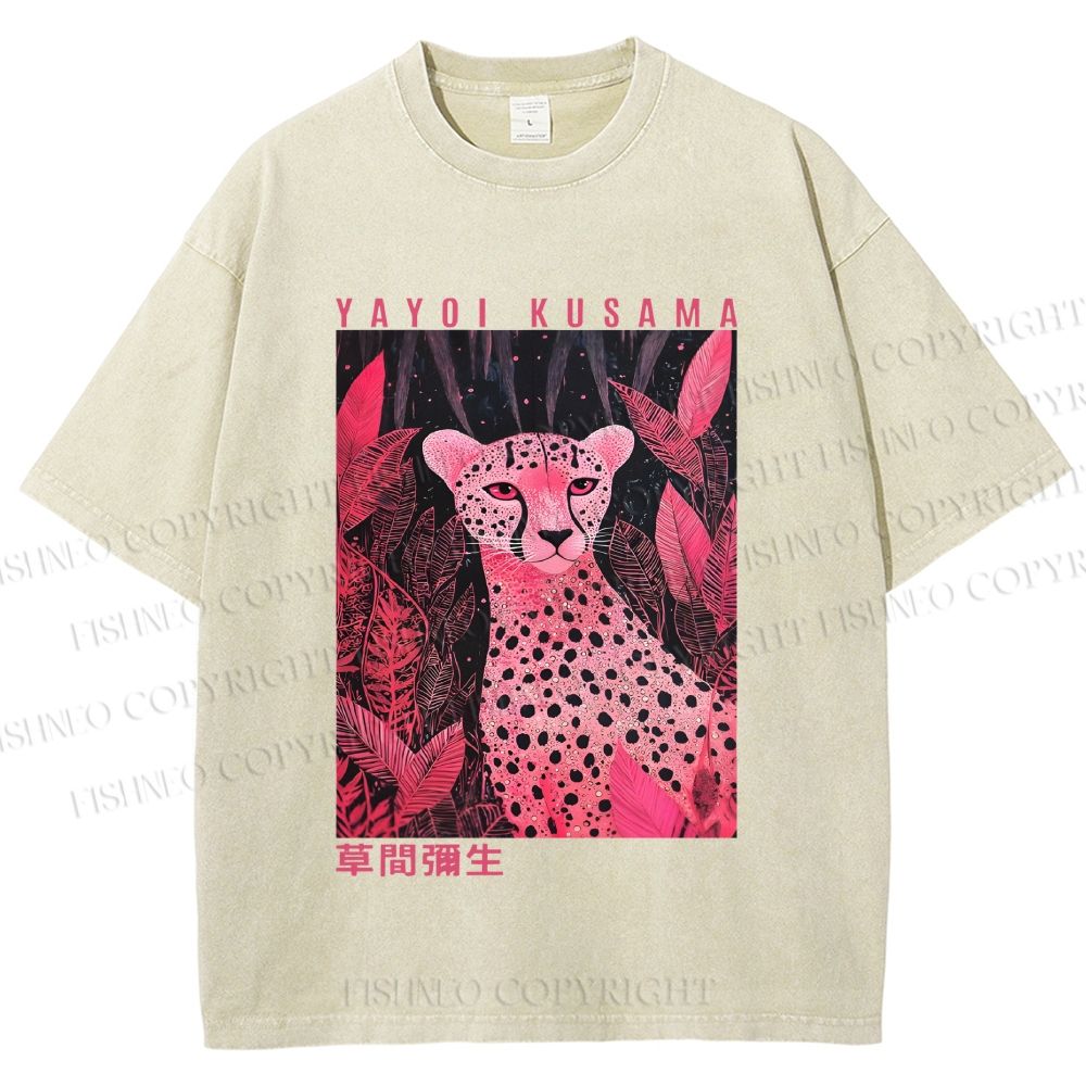 Unisex Yayoi Kusama Pink Panther Printed Washed Tee