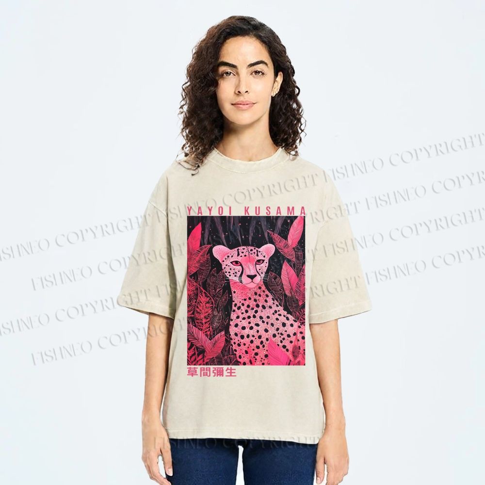 Unisex Yayoi Kusama Pink Panther Printed Washed Tee