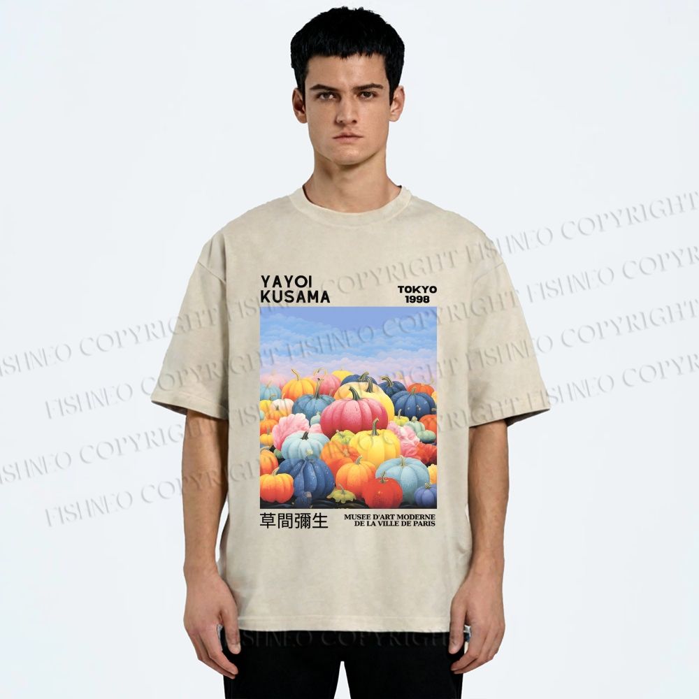 Unisex Yayoi Kusama Multicolor Pumpkin Printed Washed Tee