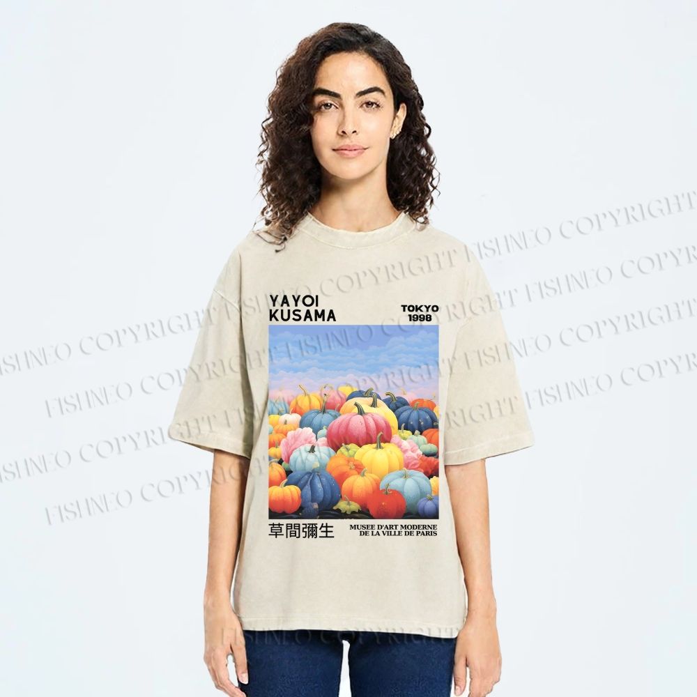 Unisex Yayoi Kusama Multicolor Pumpkin Printed Washed Tee
