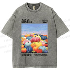 Unisex Yayoi Kusama Multicolor Pumpkin Printed Washed Tee