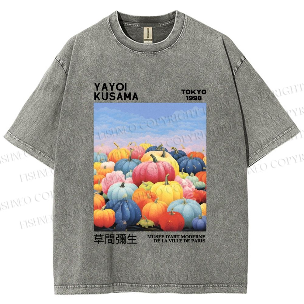 Unisex Yayoi Kusama Multicolor Pumpkin Printed Washed Tee
