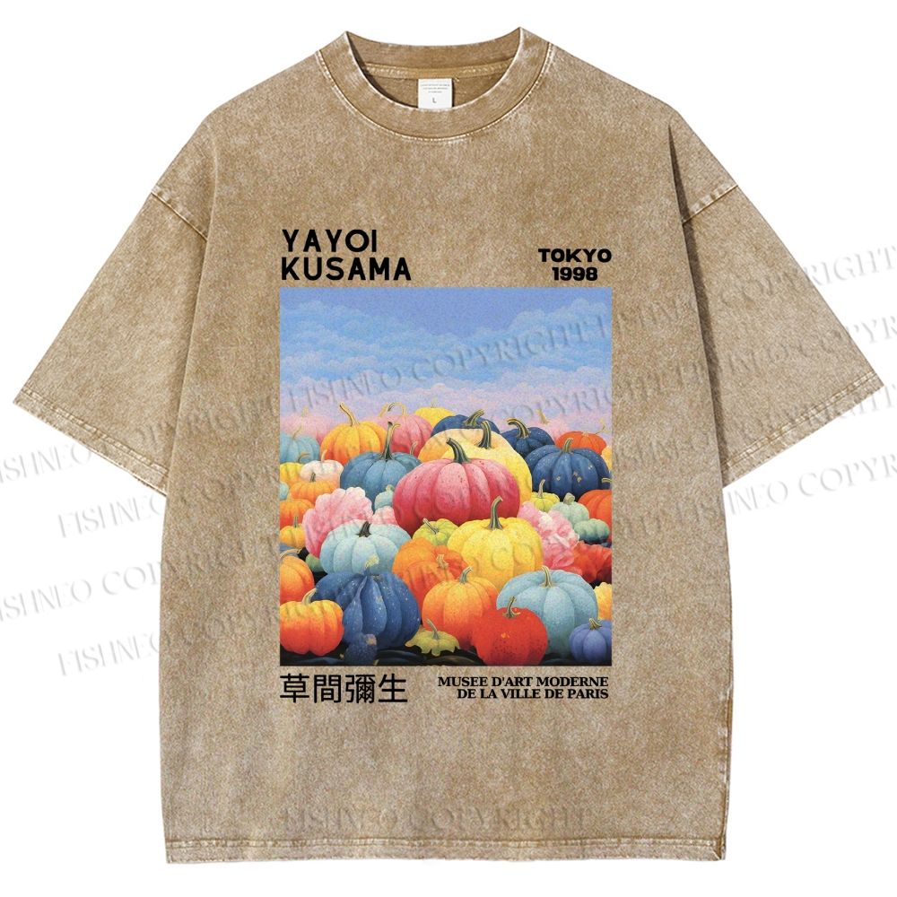 Unisex Yayoi Kusama Multicolor Pumpkin Printed Washed Tee