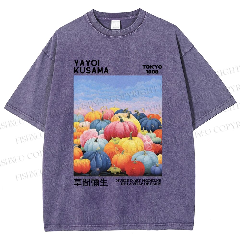 Unisex Yayoi Kusama Multicolor Pumpkin Printed Washed Tee
