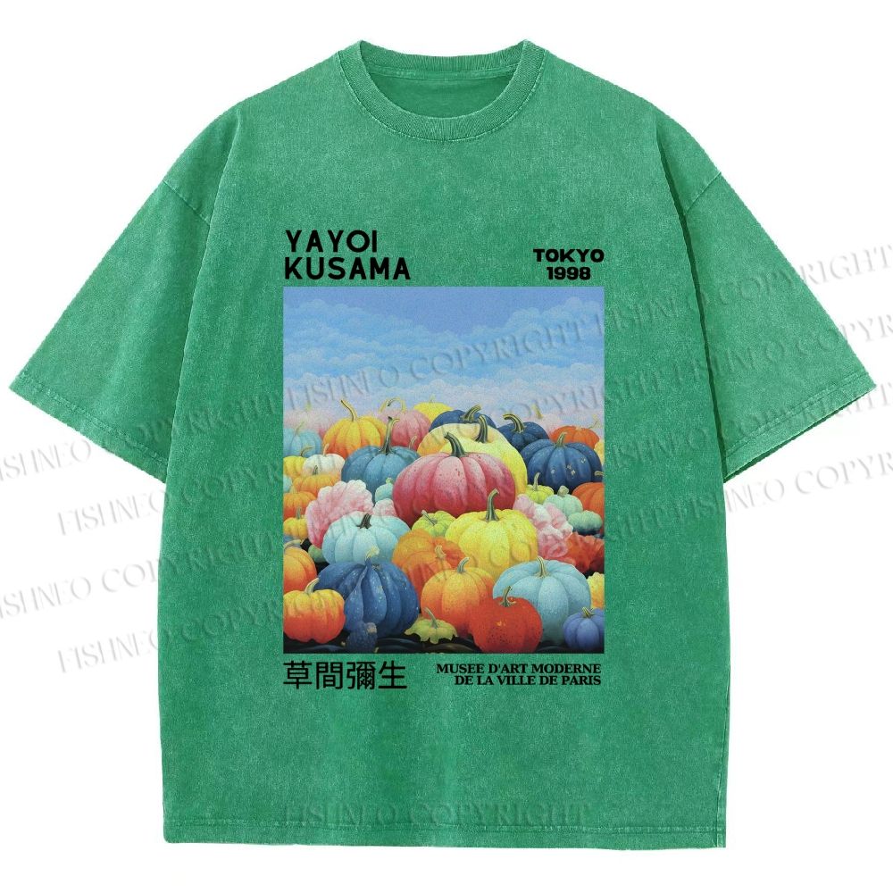 Unisex Yayoi Kusama Multicolor Pumpkin Printed Washed Tee