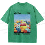 Unisex Yayoi Kusama Multicolor Pumpkin Printed Washed Tee