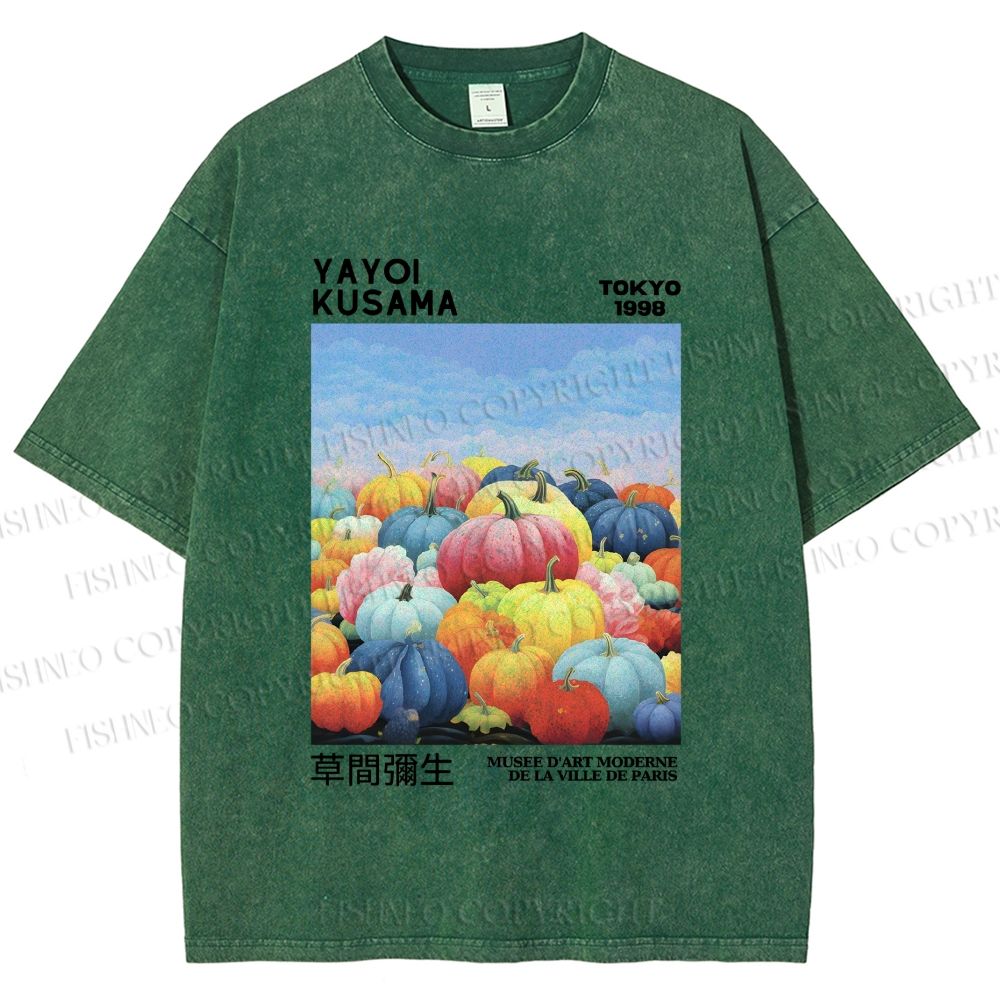 Unisex Yayoi Kusama Multicolor Pumpkin Printed Washed Tee