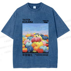 Unisex Yayoi Kusama Multicolor Pumpkin Printed Washed Tee