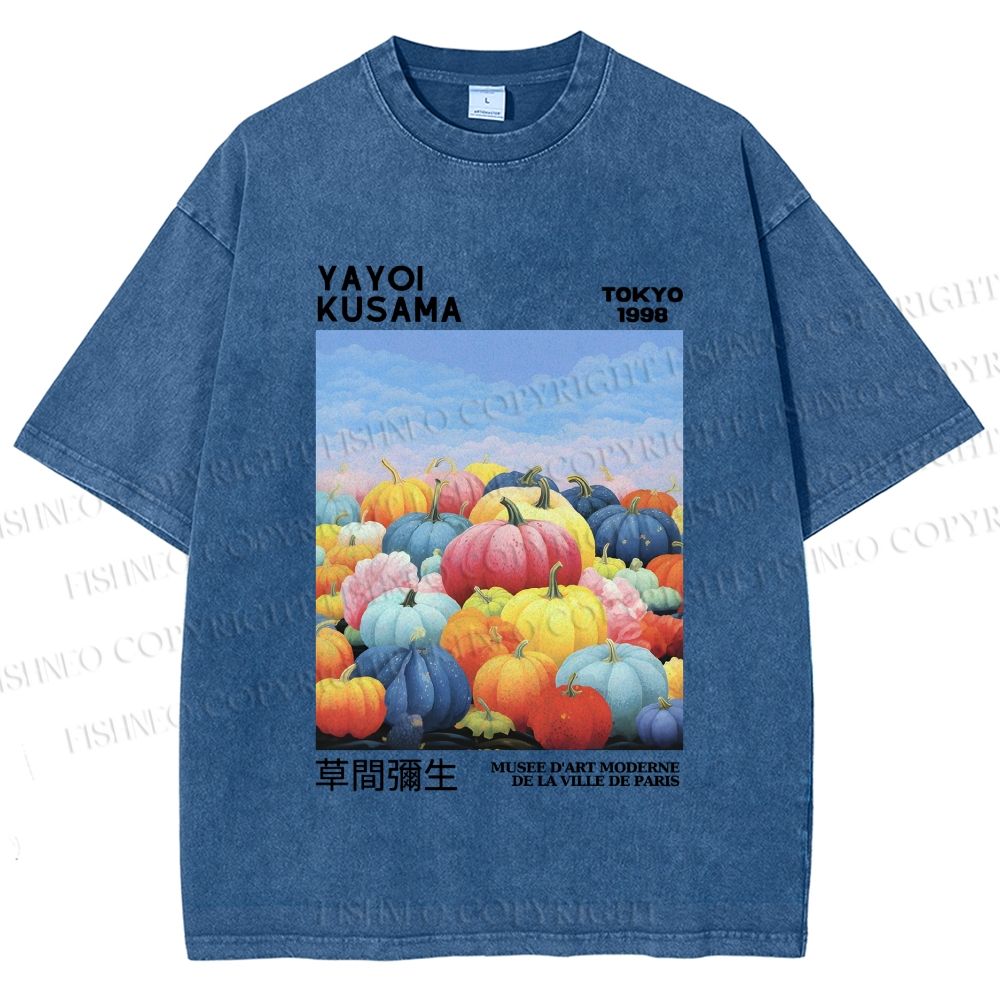 Unisex Yayoi Kusama Multicolor Pumpkin Printed Washed Tee