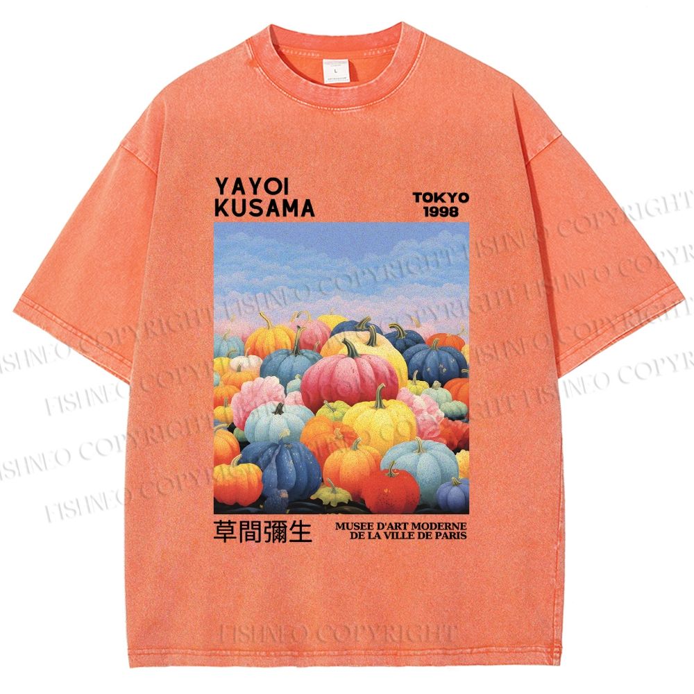 Unisex Yayoi Kusama Multicolor Pumpkin Printed Washed Tee