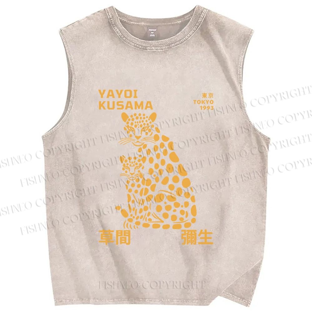 Unisex Yayoi Kusama Panthers Printed Washed Tank Top