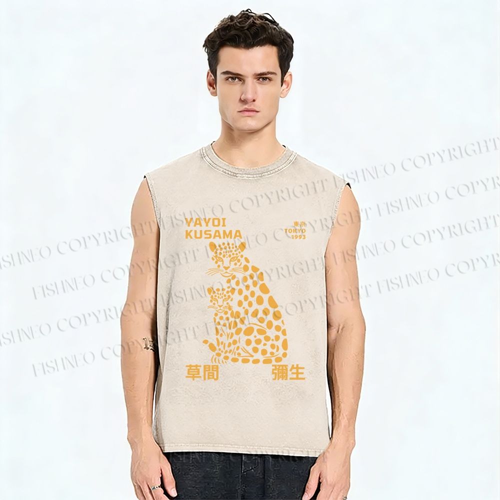 Unisex Yayoi Kusama Panthers Printed Washed Tank Top