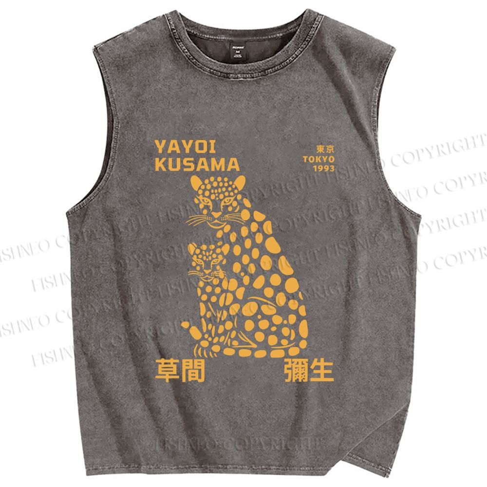 Unisex Yayoi Kusama Panthers Printed Washed Tank Top