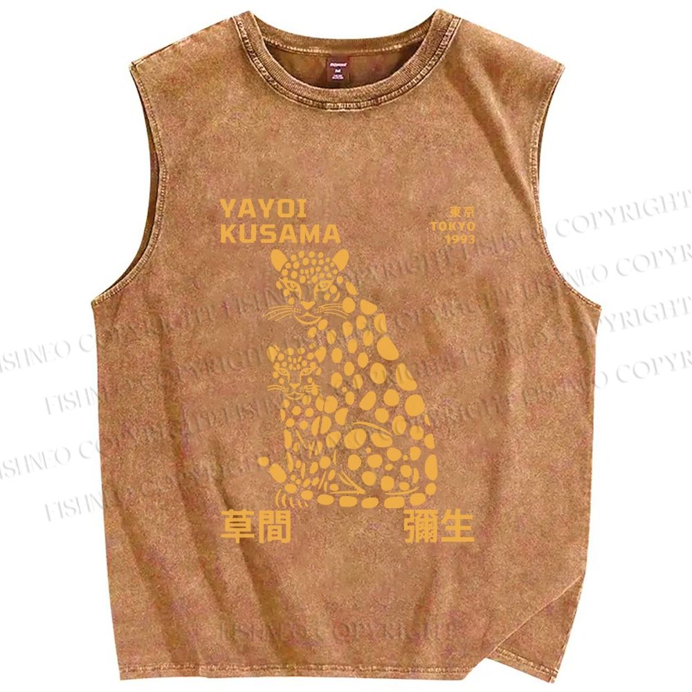Unisex Yayoi Kusama Panthers Printed Washed Tank Top
