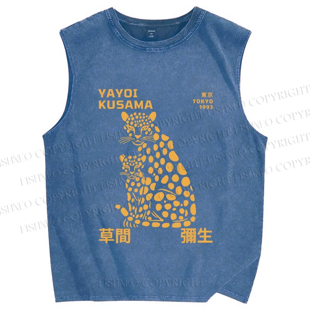 Unisex Yayoi Kusama Panthers Printed Washed Tank Top