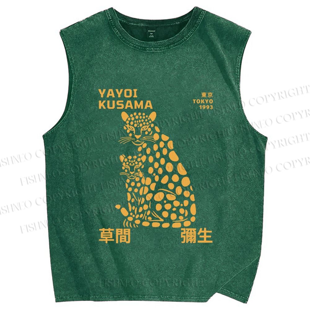 Unisex Yayoi Kusama Panthers Printed Washed Tank Top