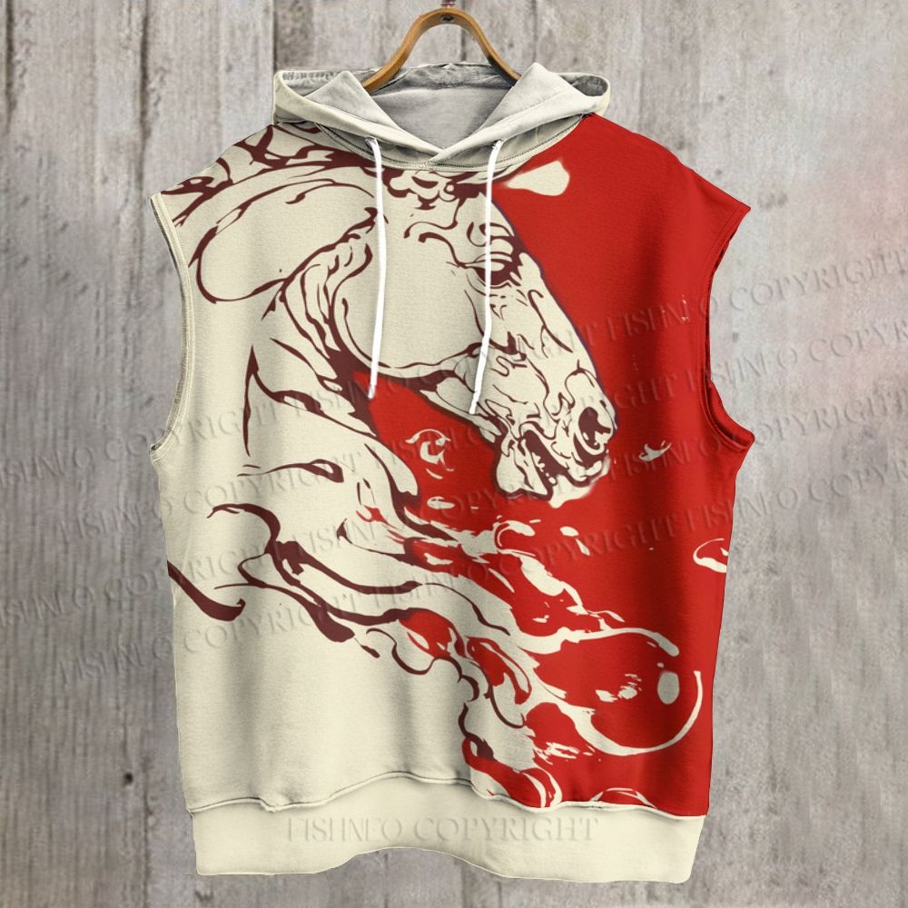 Unisex Horse Printed Sleeveless Hoodie