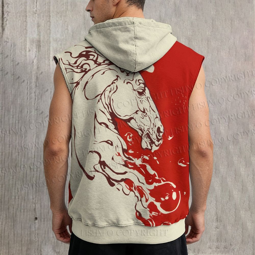 Unisex Horse Printed Sleeveless Hoodie