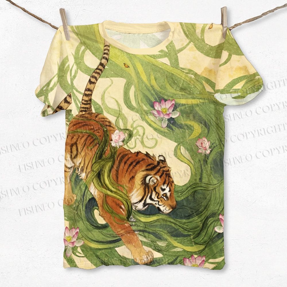 Unisex Tiger in Grass Printed Classic T-shirt