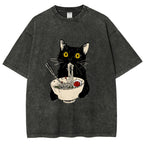 Ramen Cat Vintage Wash Japanese Design T-Shirt