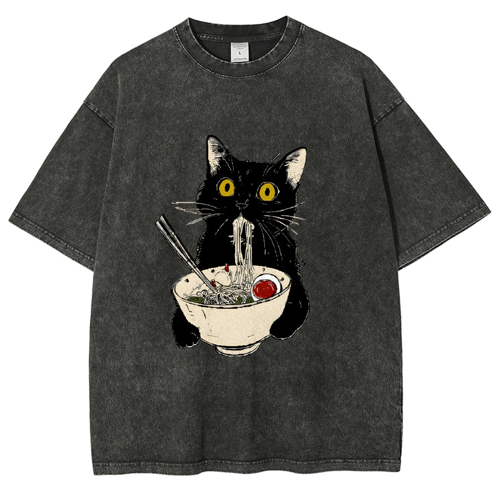 Ramen Cat Vintage Wash Japanese Design T-Shirt