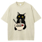 Ramen Cat Vintage Wash Japanese Design T-Shirt
