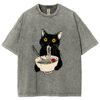 Ramen Cat Vintage Wash Japanese Design T-Shirt