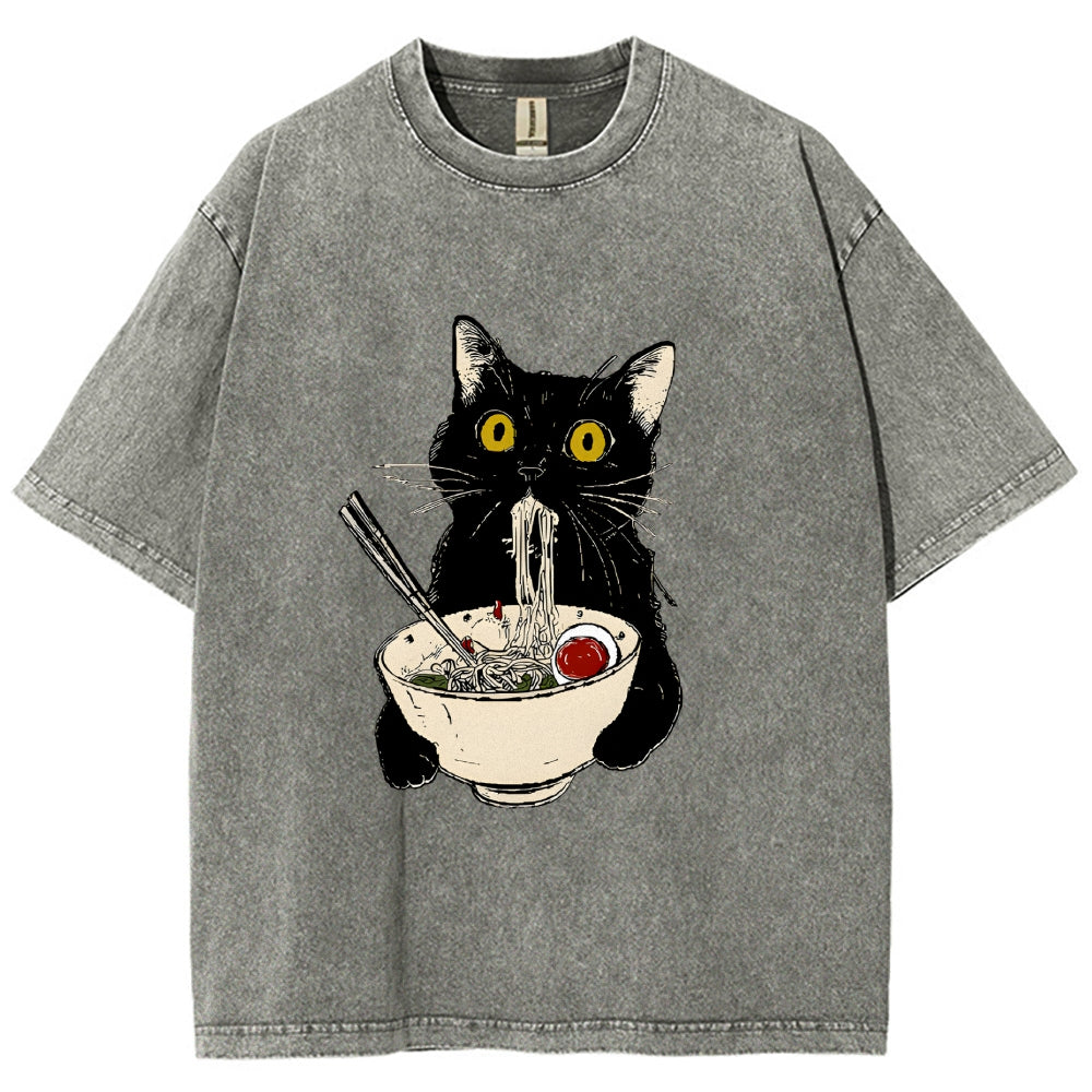 Ramen Cat Vintage Wash Japanese Design T-Shirt