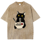 Ramen Cat Vintage Wash Japanese Design T-Shirt