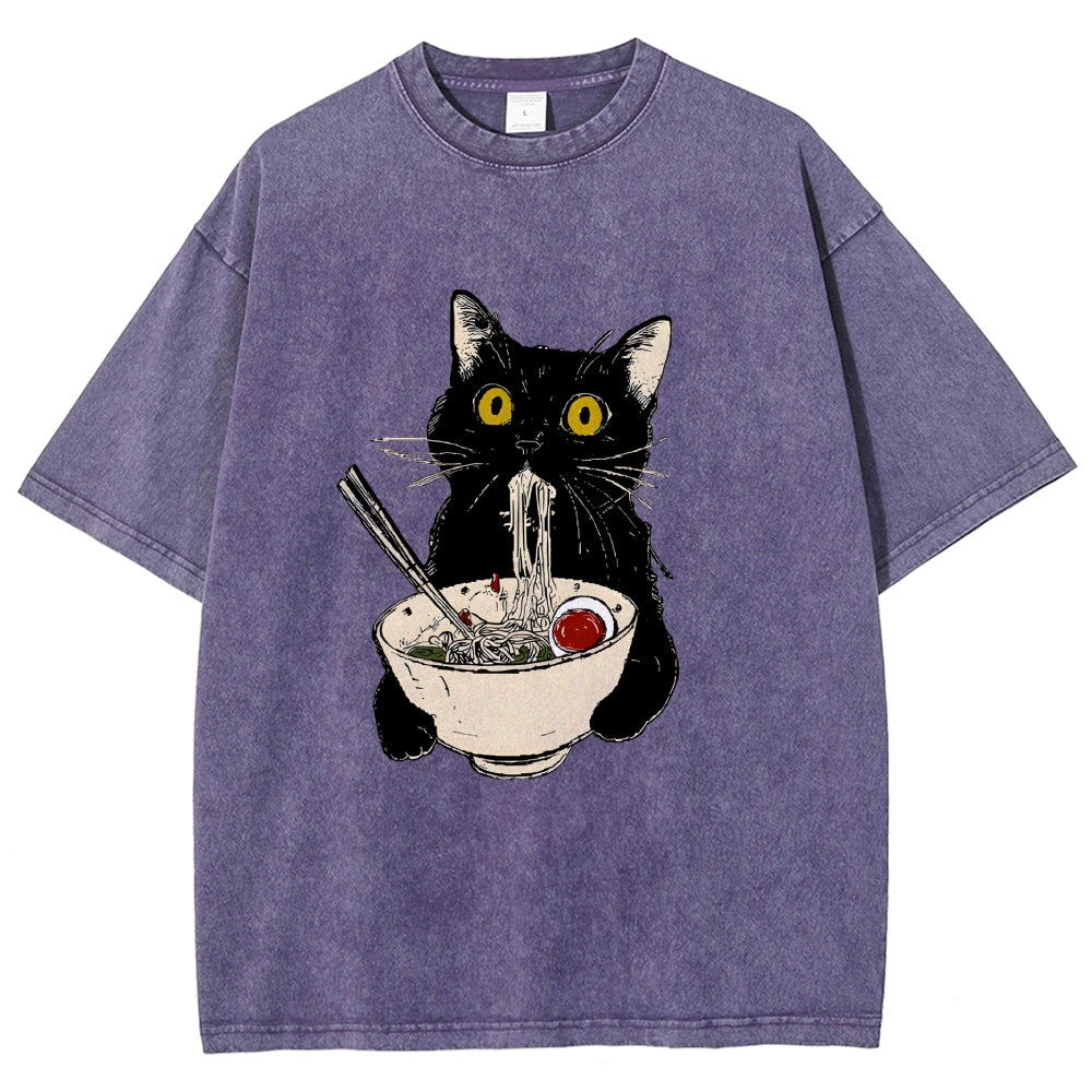 Ramen Cat Vintage Wash Japanese Design T-Shirt