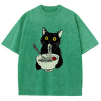 Ramen Cat Vintage Wash Japanese Design T-Shirt