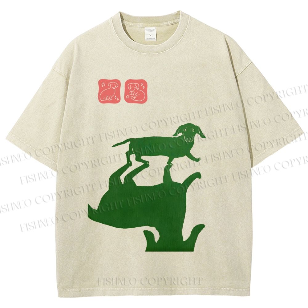 Unisex Dachshund Printed Washed Tee