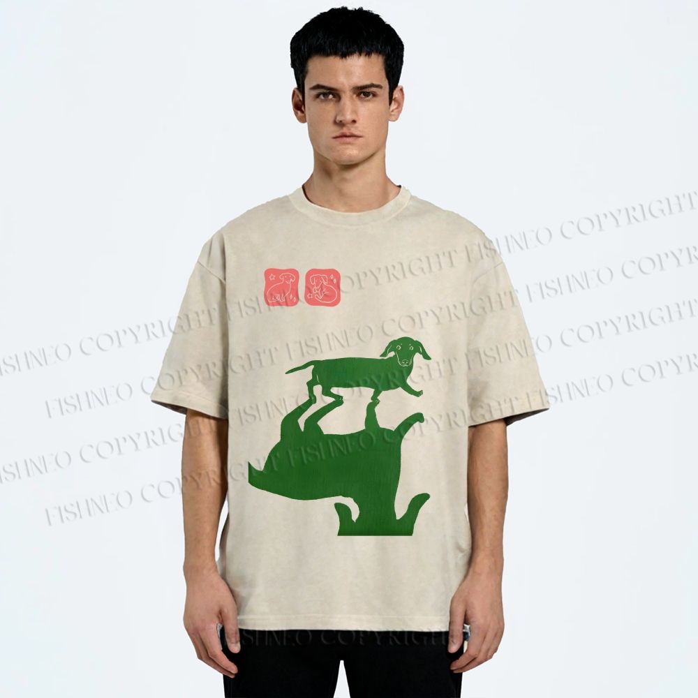 Unisex Dachshund Printed Washed Tee