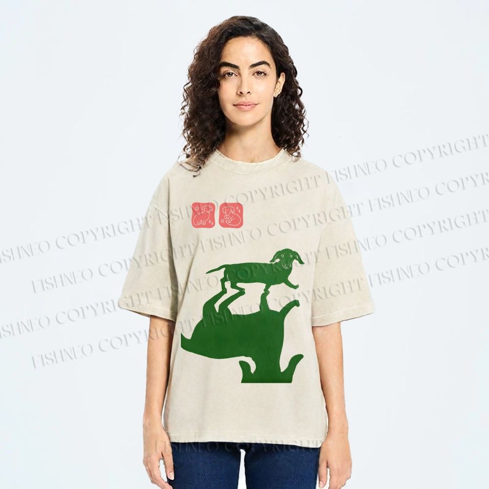 Unisex Dachshund Printed Washed Tee