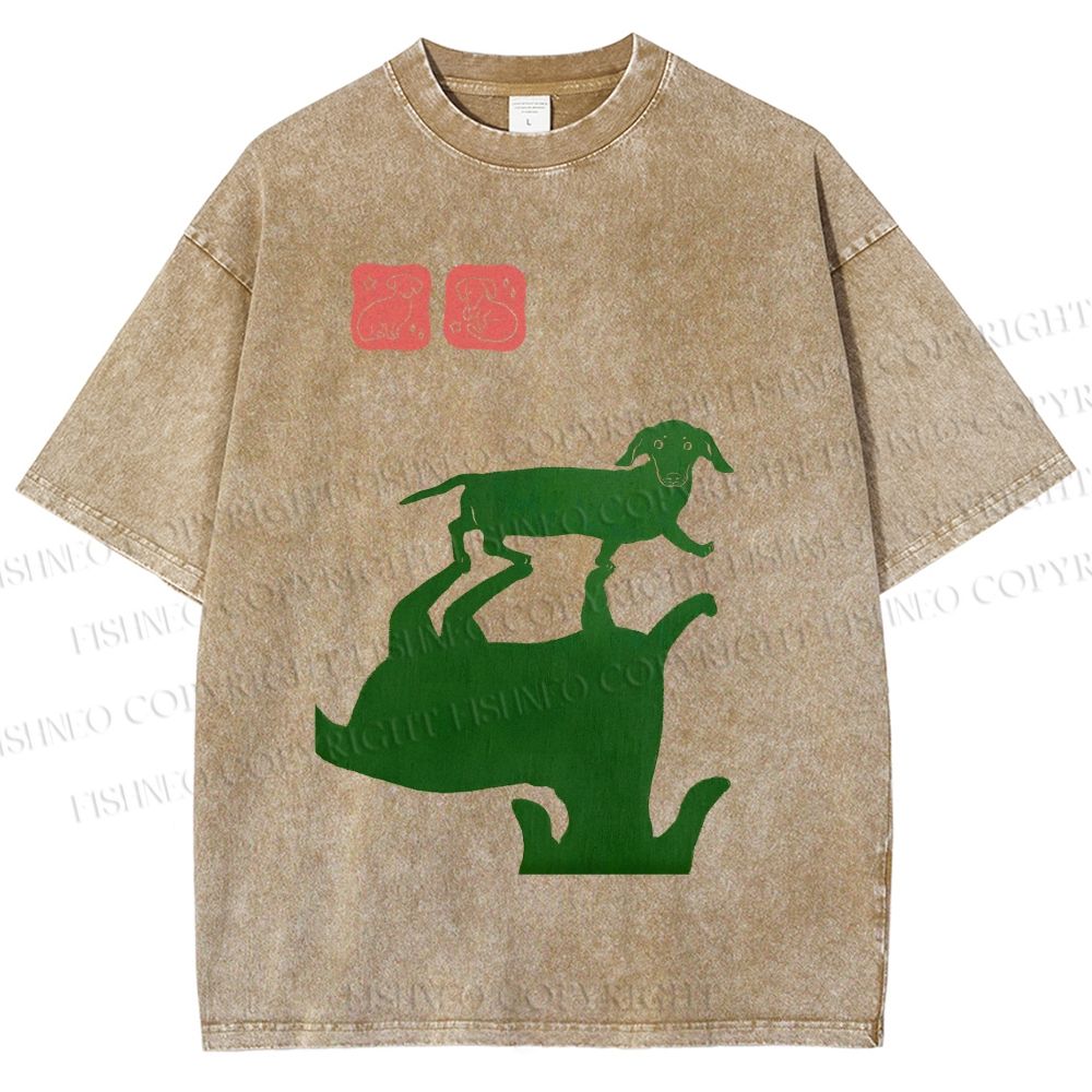 Unisex Dachshund Printed Washed Tee