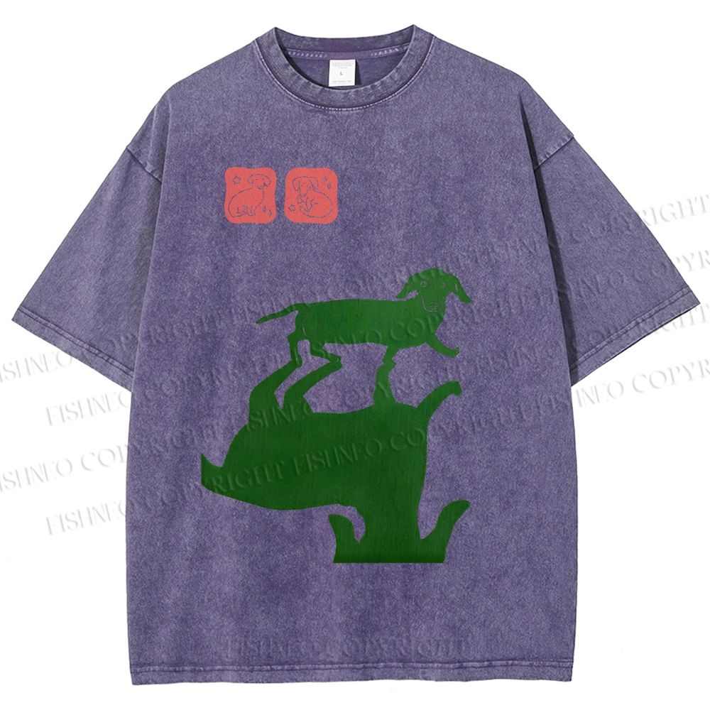 Unisex Dachshund Printed Washed Tee