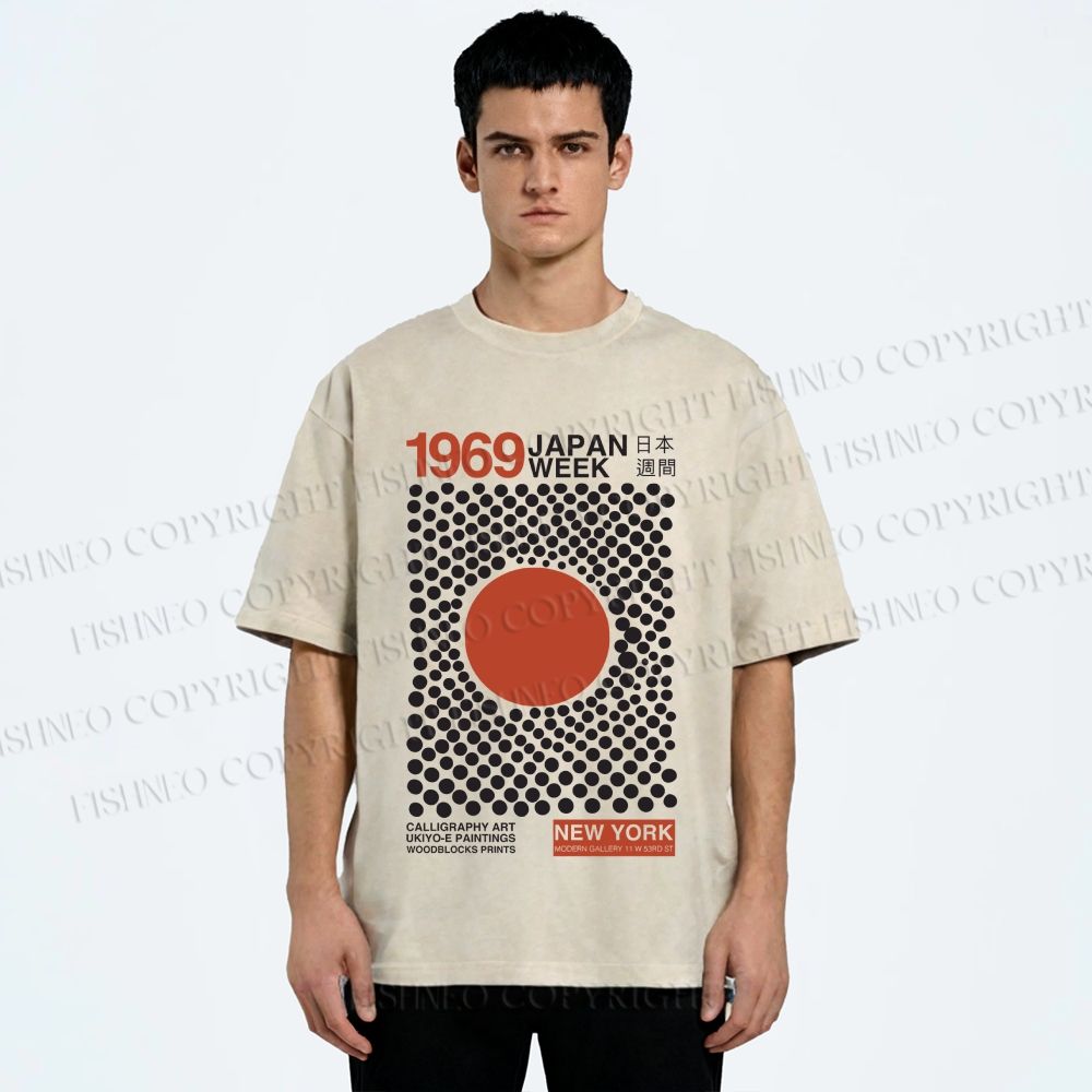 Unisex Japan Art Exhibition Printed Washed Tee