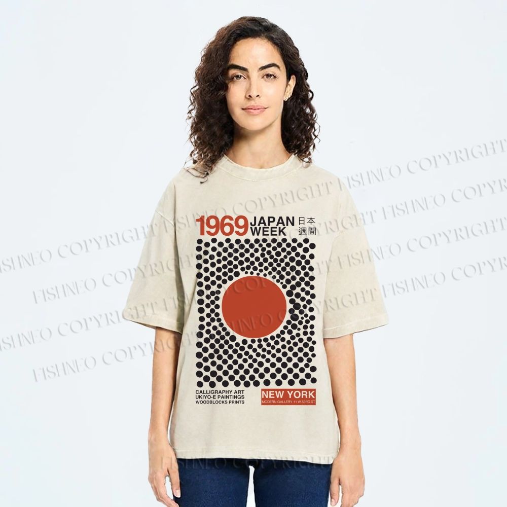 Unisex Japan Art Exhibition Printed Washed Tee