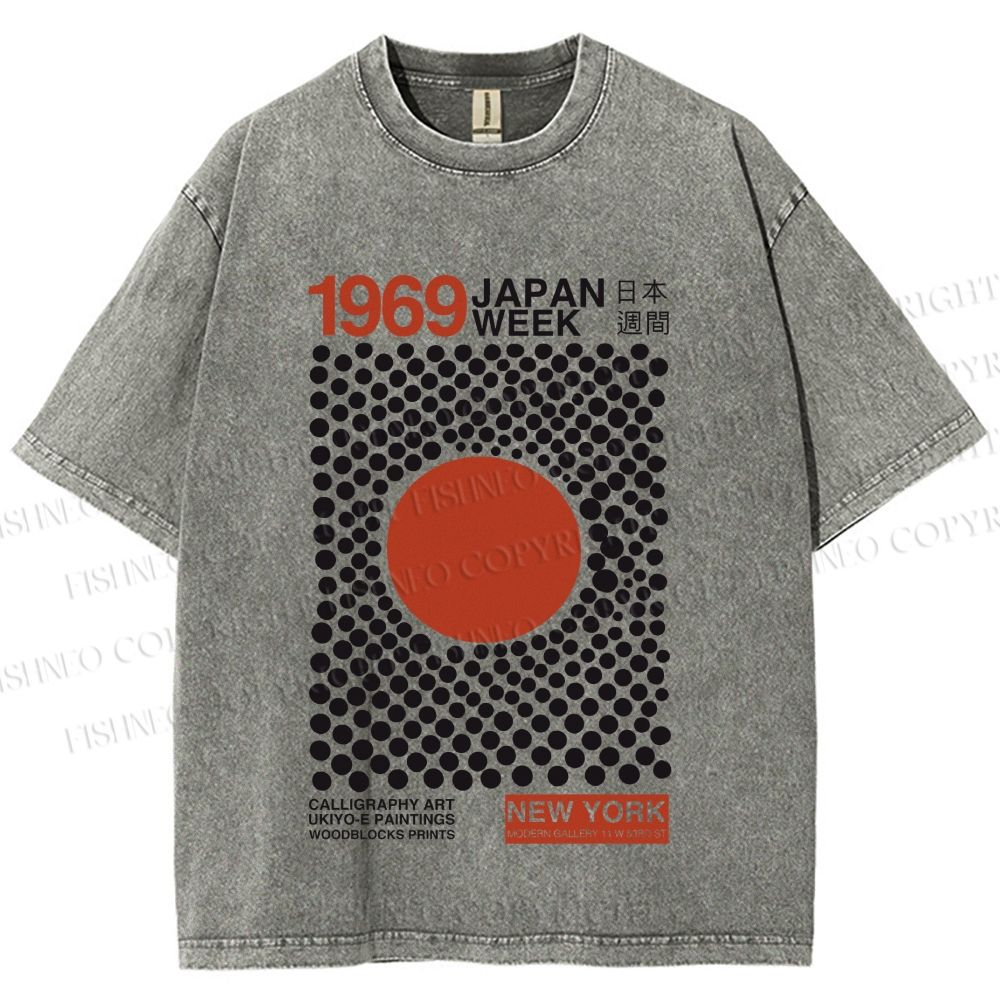 Unisex Japan Art Exhibition Printed Washed Tee