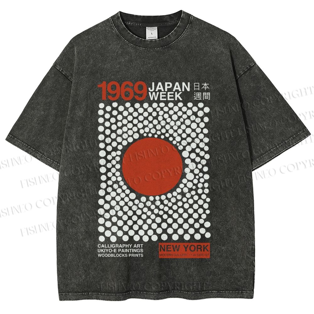 Unisex Japan Art Exhibition Printed Washed Tee
