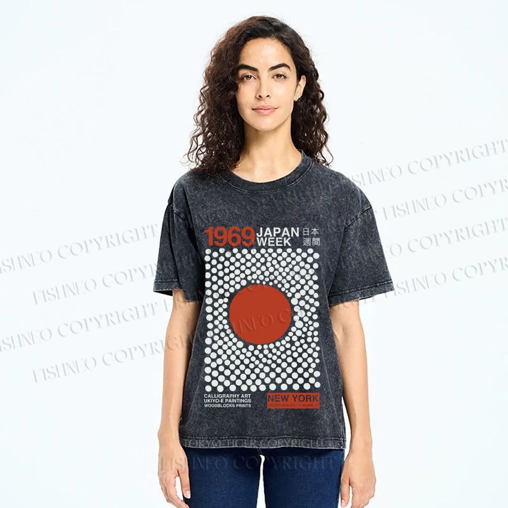 Unisex Japan Art Exhibition Printed Washed Tee
