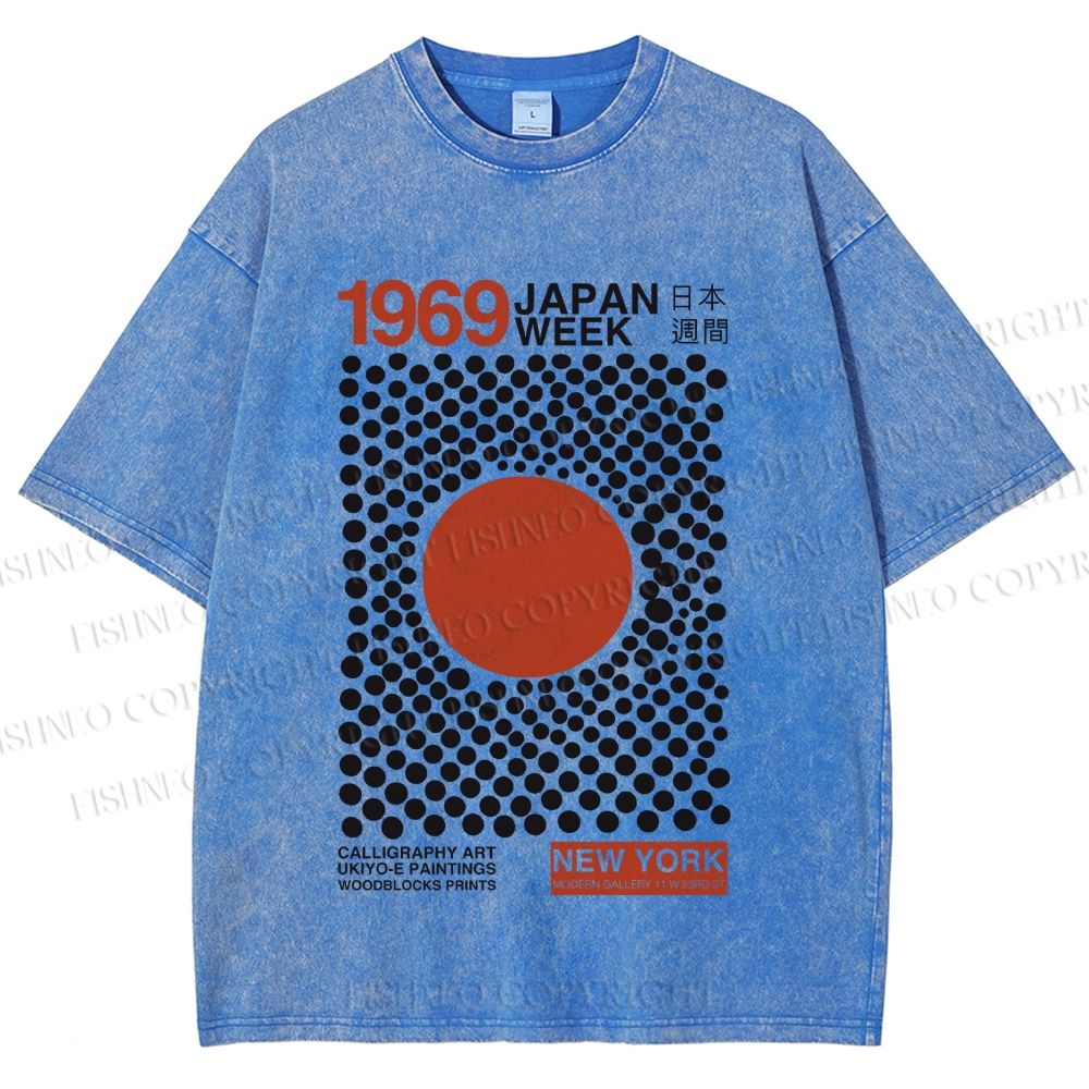 Unisex Japan Art Exhibition Printed Washed Tee