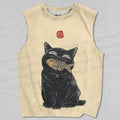 Unisex Vintage Cat Having Fish Printed Tank Top