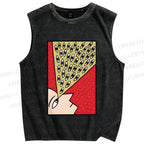 Unisex Man With Spooky Eyes Printed Washed Tank Top