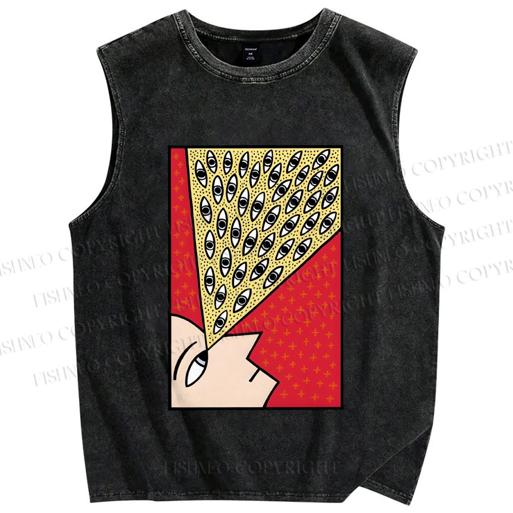 Unisex Man With Spooky Eyes Printed Washed Tank Top