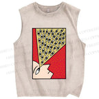 Unisex Man With Spooky Eyes Printed Washed Tank Top