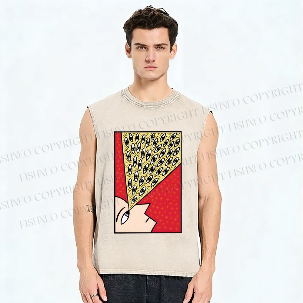 Unisex Man With Spooky Eyes Printed Washed Tank Top