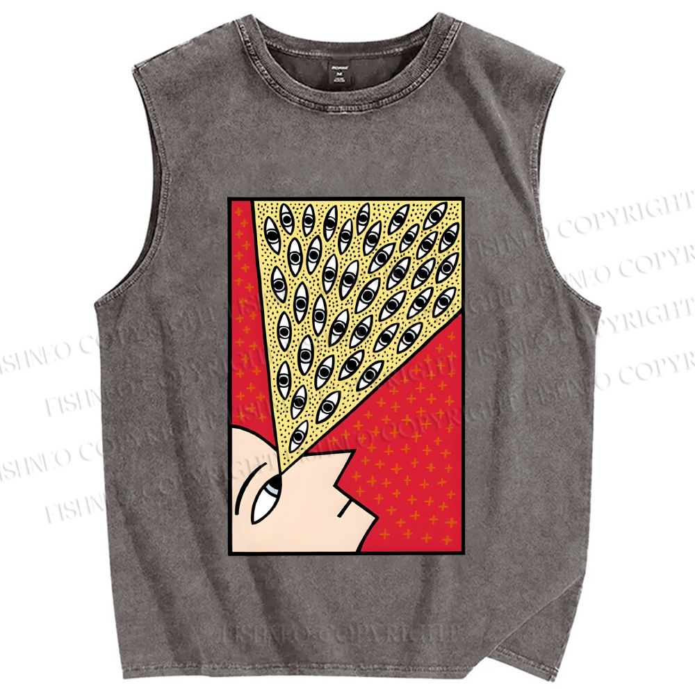 Unisex Man With Spooky Eyes Printed Washed Tank Top